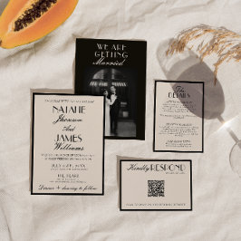 Elegant Svart Vit Gammal Förmögenhet Lyx Bröllop Inbjudningar