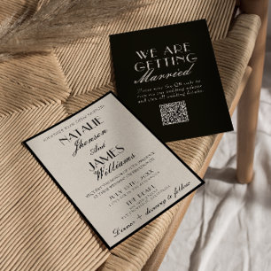 Elegant svart vit gammal pengar lyxig QR-kod bröll Inbjudningar