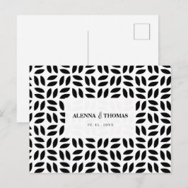Elegant svart vit geometrisk blomsterbröllop vykort