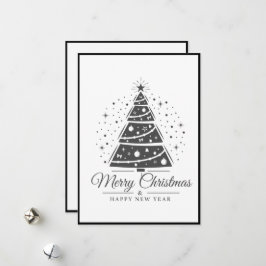 Elegant svart vit glädjande julgran julkort