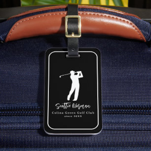 Elegant svart-vit golftagg med namn bagagebricka