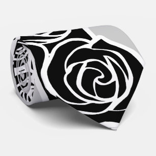 Elegant svart vit grå rosor romantisk mönster slips