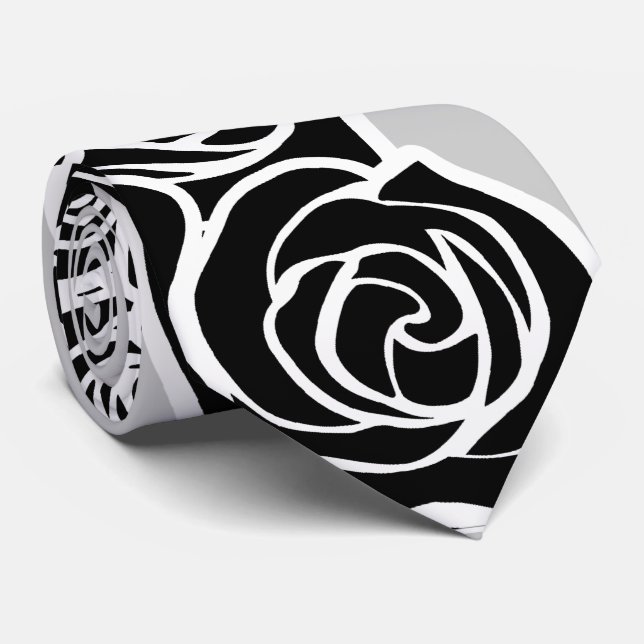 Elegant svart vit grå rosor romantisk mönster slips (Rullad)