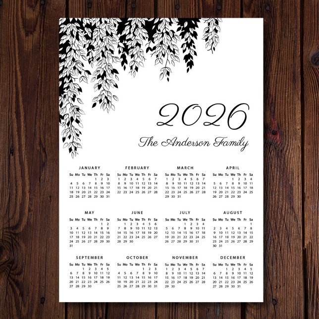 Elegant Svart Vit Gråtande Björk Kalender 2026 (Skapare uppladdad)