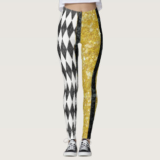 Elegant svart vit guld Harlequin Diamond Argyle Leggings
