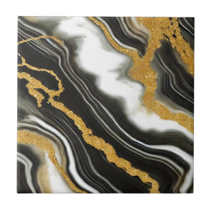 Elegant svart vit guld marmor look glamour kakelplatta
