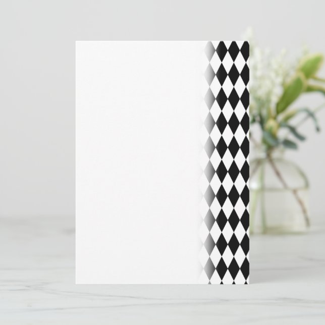 Elegant Svart Vit Harlekin Romb Geometrisk Spara Datumet (Stående Fram)