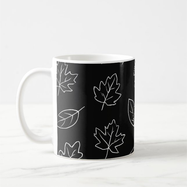 Elegant svart & vit höstlövskaffe kopp – Min (Vänster)