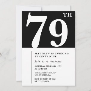 Elegant svart-vit inbjudan till 79-årsdag