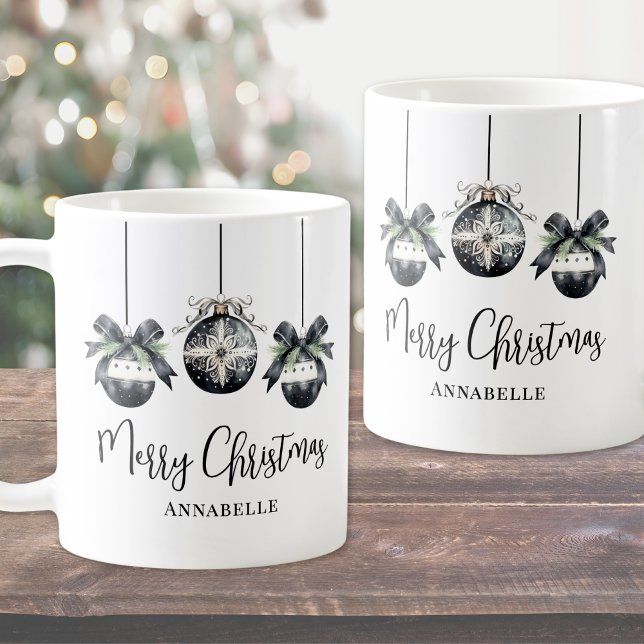 Elegant svart vit jul kaffemugg (Elegant Black White Christmas Coffee Mug)
