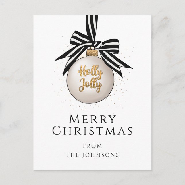 Elegant svart vit julgranskula God Jul Vykort (Framsida)