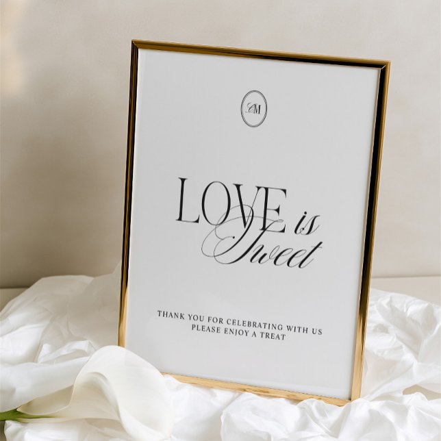 Elegant svart & vit kärlek är sött bröllopsskylt (Elegant Black & White Love is Sweet Wedding Sign)