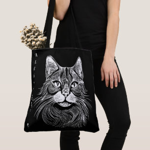 Elegant svart-vit katt personlig handritad tygkasse