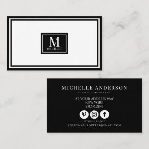 Elegant Svart Vit Lyx Monogram Modern Visitkort