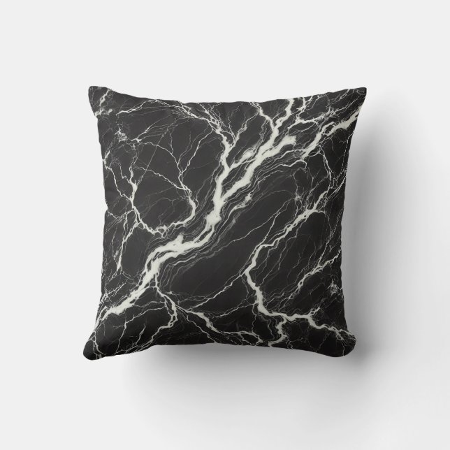 Elegant svart-vit marmorerad look glamour kudde (Baksida)