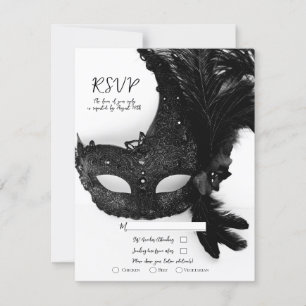 Elegant svart-vit maskeradmask Bröllop RSVP Inbjudningar