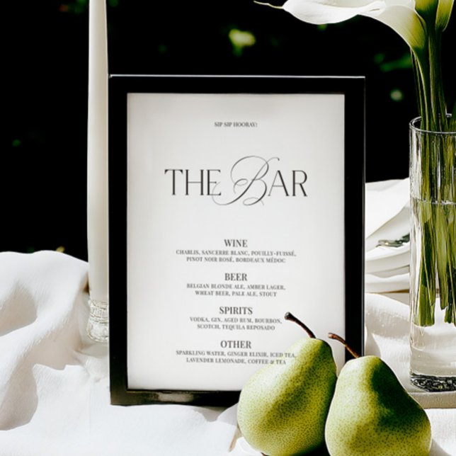 Elegant svart & vit meny för bröllopsbar (Elegant Black & White Wedding Bar Menu)
