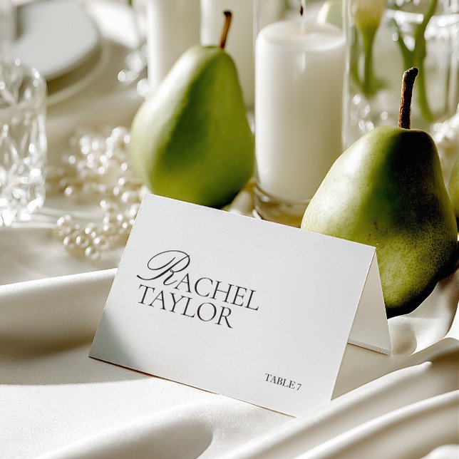 Elegant svart & vit menykort för bröllop bordsnummer (Elegant Black & White Wedding Place Card)