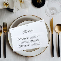 Elegant svart & vit menykort för bröllopsmiddag