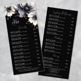 Elegant svart vit menyställ för spa-tjänster reklamkort