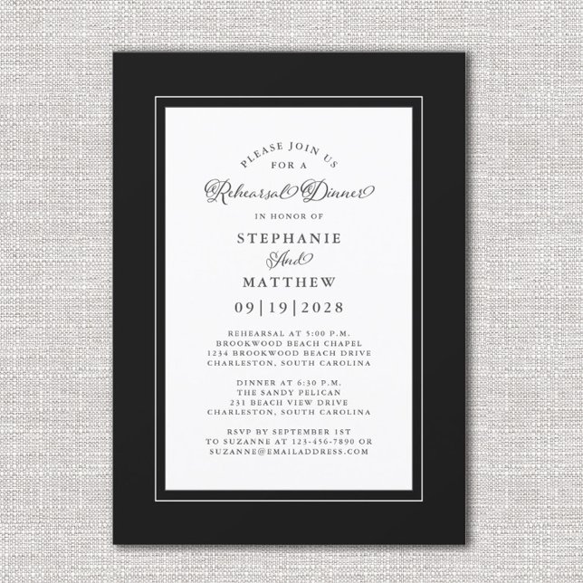 Elegant svart-vit middag inför bröllopet inbjudningar (Skapare uppladdad)