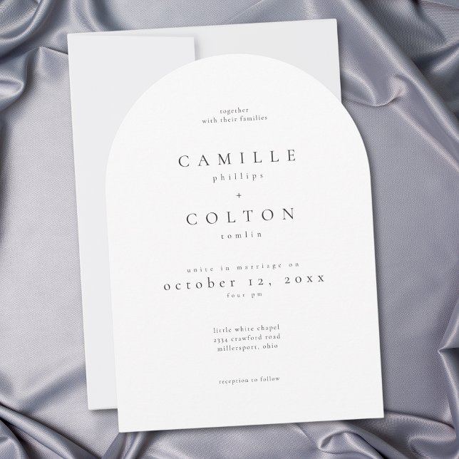 Elegant svart vit minimalistisk bågbröllop inbjudningar (Elegant Black White Minimalist Arch Wedding Invitation)
