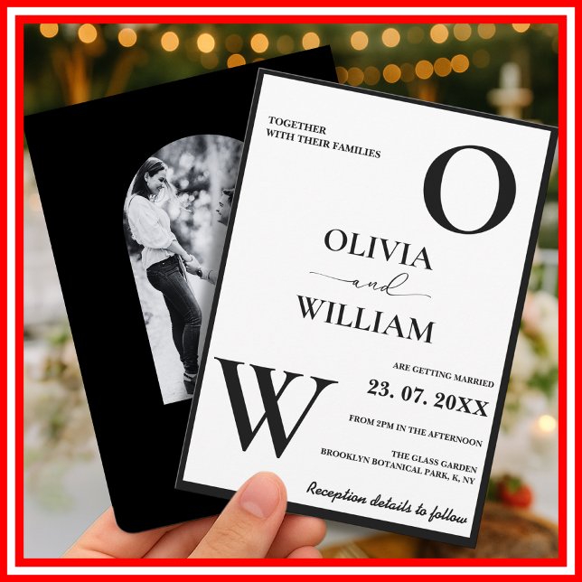 Elegant svart & vit minimalistisk bröllopsinbjudan inbjudningar (Skapare uppladdad)