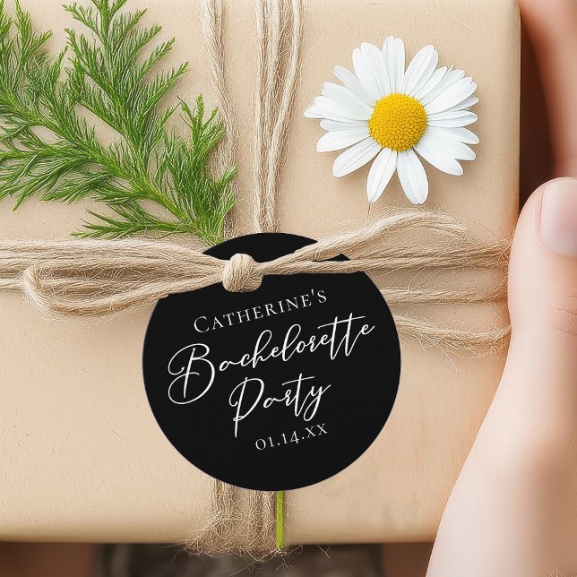 Elegant svart-vit minimalistisk möhippa gåvor etiketter (Skapare uppladdad)