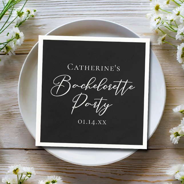 Elegant svart-vit minimalistisk möhippa pappersservett (Skapare uppladdad)