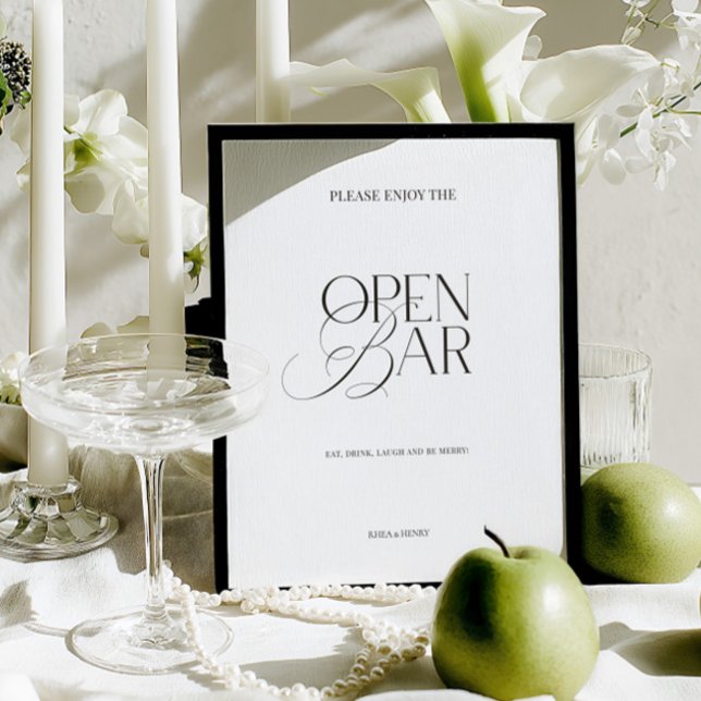 Elegant svart & vit minimalistisk öppen barskylt (Elegant Black & White Minimalist Open Bar Sign)