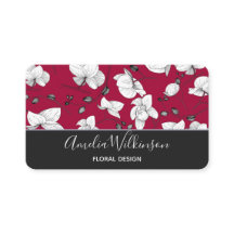 Elegant, svart, vit, modern blommigt-burgundär