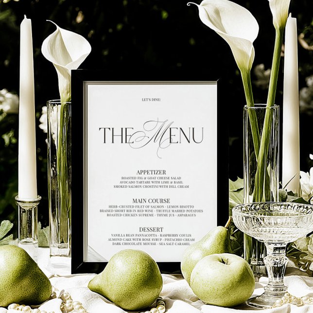 Elegant svart & vit modern meny för bröllopsbar (Elegant Black & White Modern Wedding Bar Menu)
