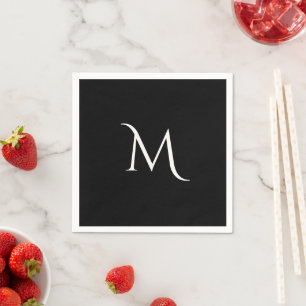 Elegant svart vit monogram bröllop  pappersservett