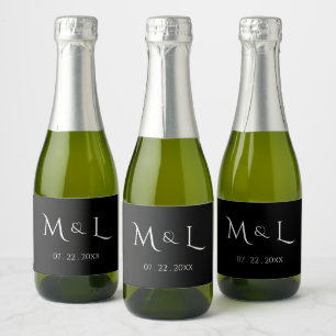Elegant svart-vit monogram & datum bröllop