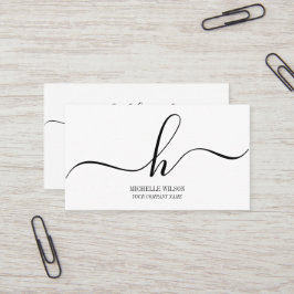 Elegant svart-vit monogram initial skriptnamn  visitkort