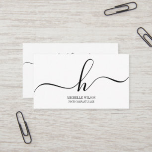 Elegant svart-vit monogram initial skriptnamn visitkort