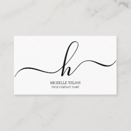 Elegant svart-vit monogram initial skriptnamn visitkort