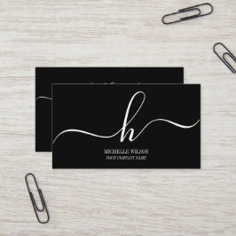 Elegant svart-vit monogram initial skriptnamn visitkort