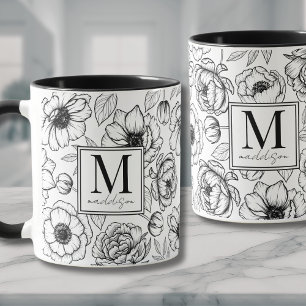 Elegant svart-vit monogram mugg