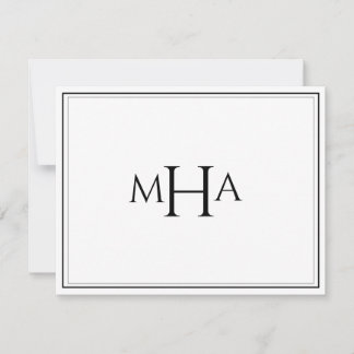 Elegant svart & vit monogrammerad platt tack kort
