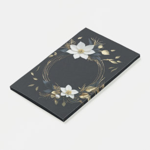 Elegant svart vit och guld blomsterkrans bröllop post-it block