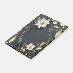 Elegant svart vit och guld blomsterkrans bröllop post-it block