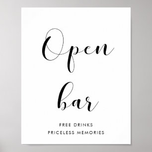 Elegant svart-vit Open pub bröllop-tecken Poster