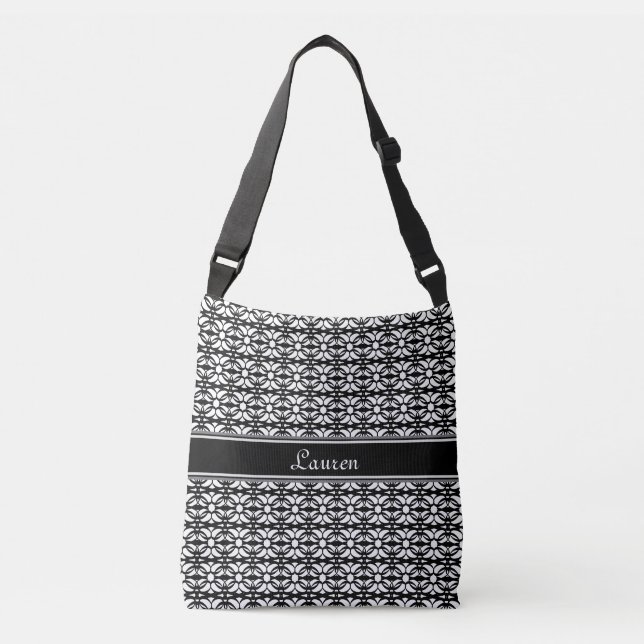 Elegant svart & vit oval geometrisk form axelväska (Framsida)