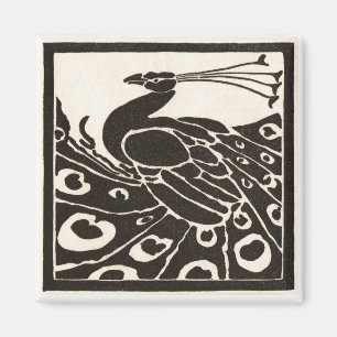 ELEGANT SVART VIT PÅFÅGEL MAGNET