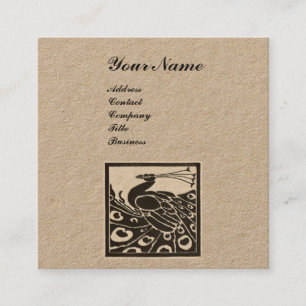 ELEGANT SVART VIT PÅFÅGEL MONOGRAM Kraftpapper Fyrkantigt Visitkort