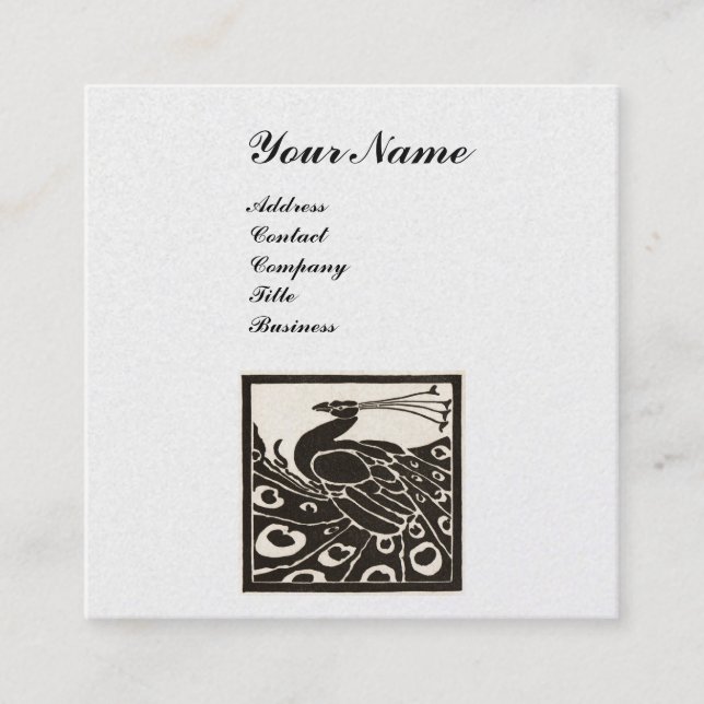 ELEGANT SVART VIT  PÅFÅGEL MONOGRAM Pärlor Fyrkantigt Visitkort (Framsida)