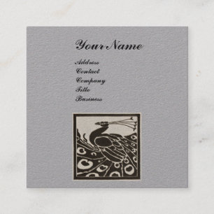 ELEGANT SVART VIT PAON MONOGRAM Grå Papper Fyrkantigt Visitkort