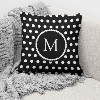 Elegant svart-vit prickig monogram kudde