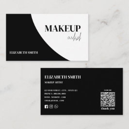 Elegant svart &vit QR-kod sminkartist Visitkort